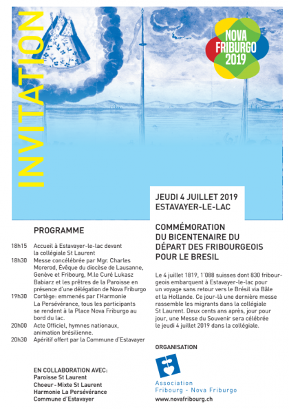 Image Comm&eacute;moration du bicentenaire du d&eacute;part des fribourgeois pour le Br&eacute;sil - jeudi 4 juillet 2019 &agrave; Estavayer-le-lac